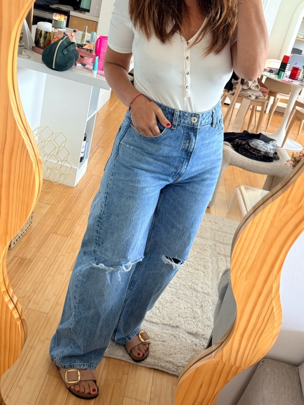 ZARA High-Waist Wide Leg Jeans - Light Blue